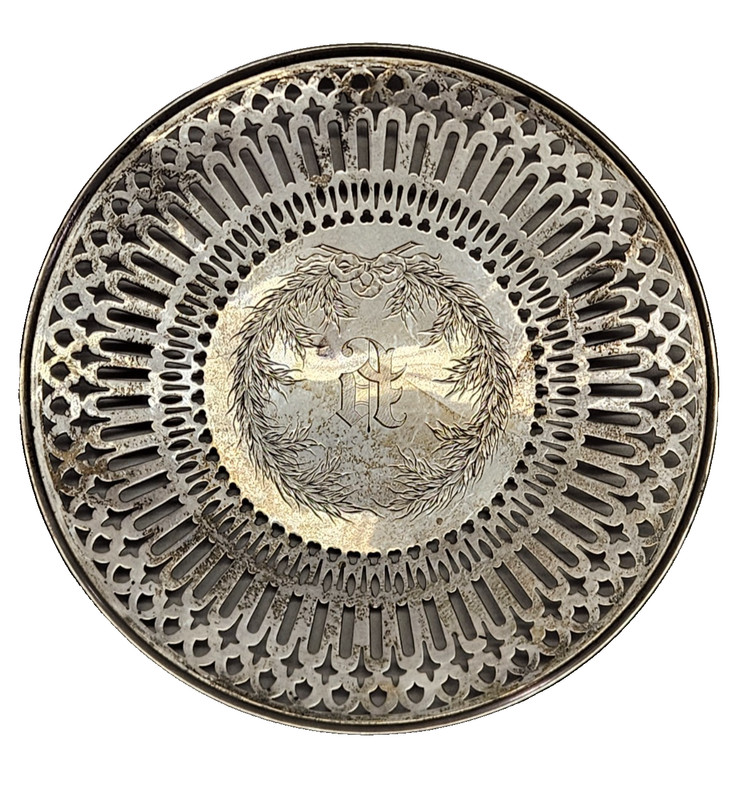 Antique Sterling Silver Ornate Pierced Plate 8 Inch Diameter 192.7g