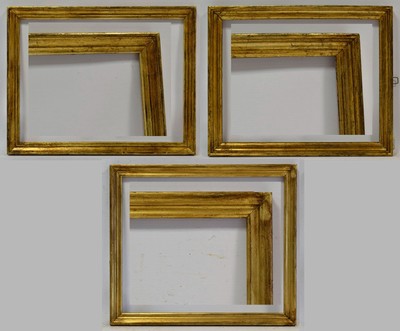 Set of 3 Old wooden frames Berliner Leiste with metal leaf, up to 17.3 x 14.6 in