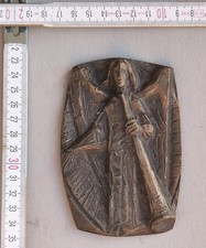 hochwertiges Bronzerelief Engel mit Trompete, ca. 8 x 12 cm, 320 g