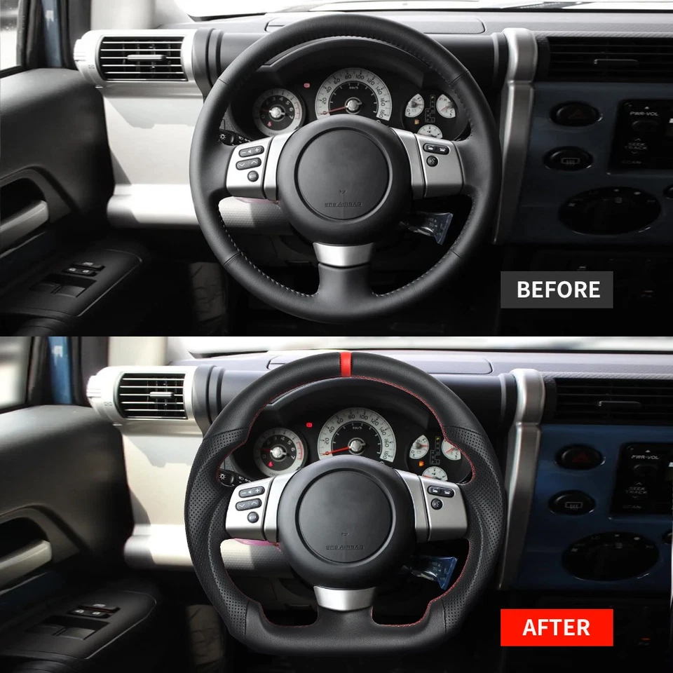 Volante deportivo de cuero completo para Toyota FJ Cruiser 2007-2020 anillo rojo  Foto 3 de 4