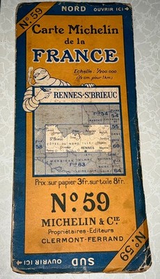Michelin Map 59 Rennes St Brieuc 1926 Antique France Brittany Bretagne Guide
