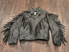 Vintage Wilsons Open Road Fringe Leather Jacket Womens Med Black Western Biker