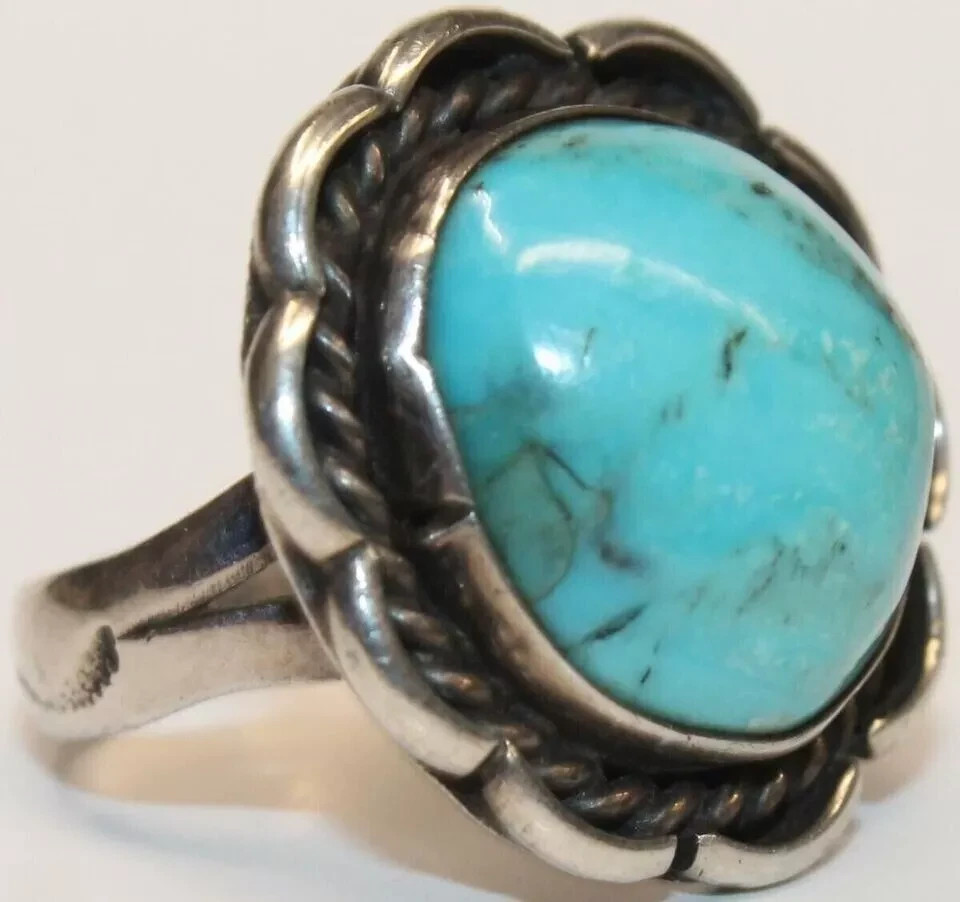A0545 - Large Solid Silver Ring with Turquoise - … - image 3