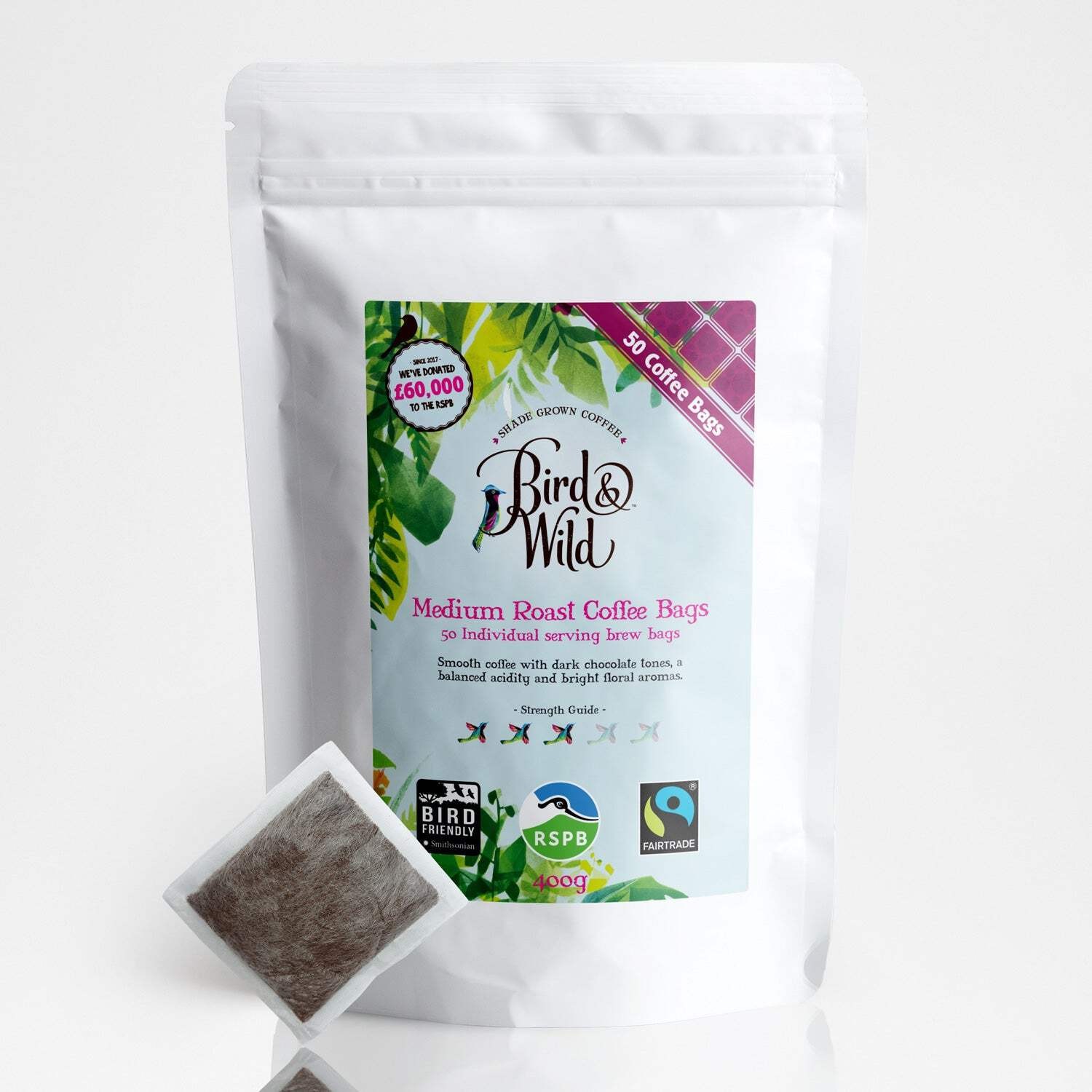 Medium Roast Fairtrade Organic Coffee Bags 400g - Bird & Wild RSPB