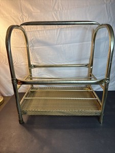 Vintage brass Metal magazine rack/ Record Holder Hollywood Regency Style Retro