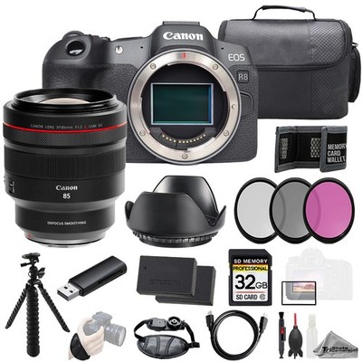 Canon EOS R8 + RF 85mm f/1.2 L USM DS Lens+32GB+Ext Bat+3PC Filter-Kit
