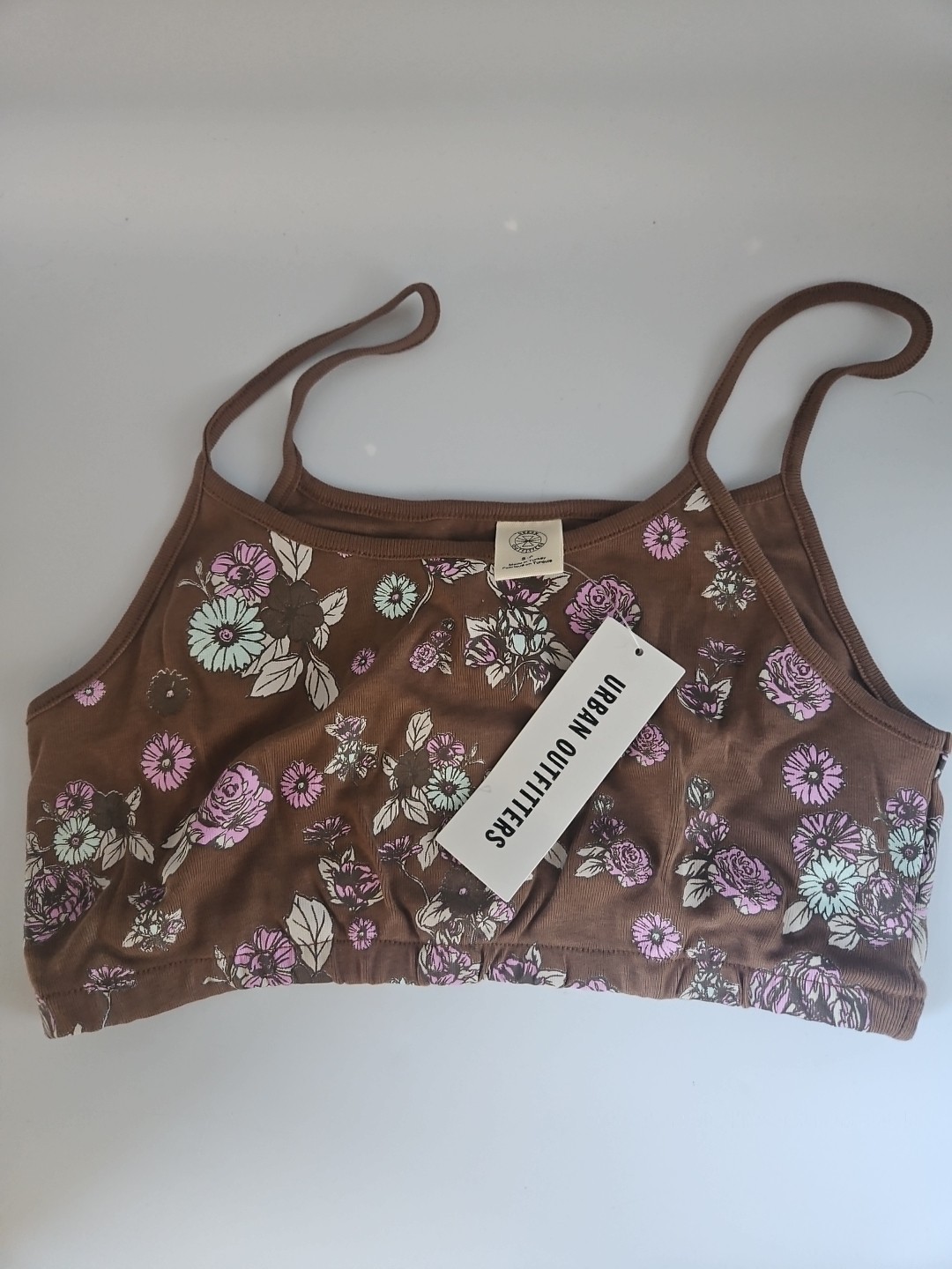 Urban Outfitters Cropped Spaghetti Strap Tank Floral Brown Size Small