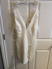 Fashion Nova White And Gold Midi Dress Large