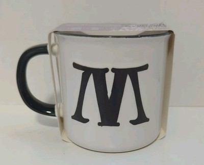 Thyme and Table Black Trim Embossed Monogram Letter M White Coffee Tea Mug 16 oz