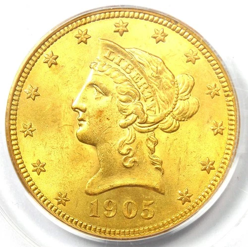 1905 Liberty Gold Eagle $10 Coin - Certified PCGS MS64 (BU UNC) - $4,500 Value