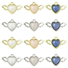 24pcs Alloy Resin Pendants Love Heart Charms with Wings for DIY Jewelry
