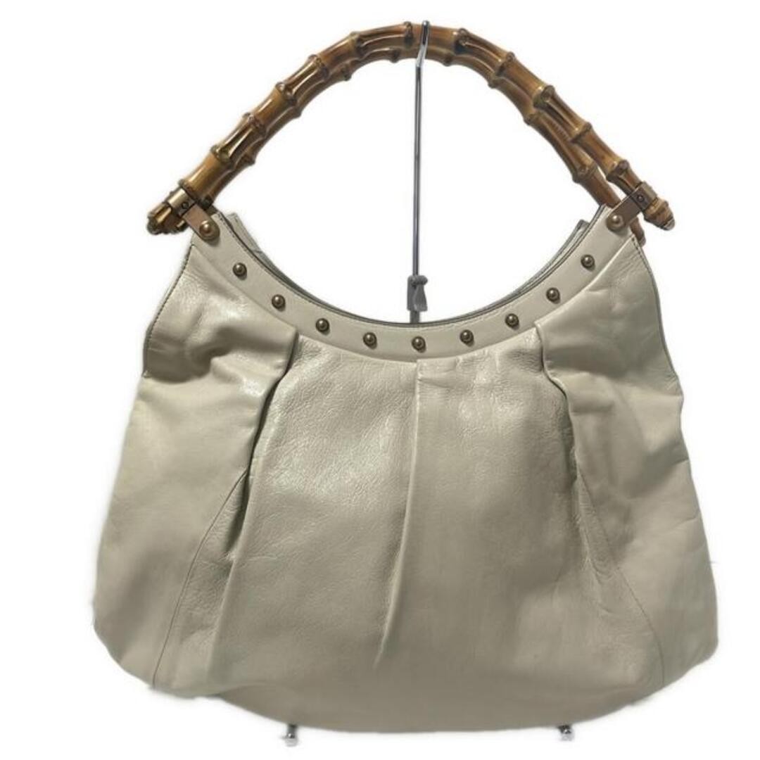Gucci Bamboo Tote Bag Ivory Leather Studded Used 24x25-41cm