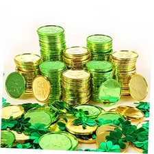 240 Pcs St. Patrick's Day Gold Coins with Shamrock Confetti Plastic Shamrock