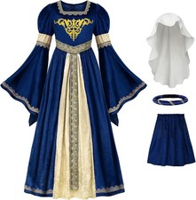 ReliBeauty Girls Dress Medieval Renaissance Princess Costume, Blue 8-10 YRS