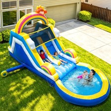Large Commercial PVC Inflatable Bounce House Dual Water Slides Pool for Backyard