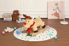 Kids Ride-On Rocking Horse Toy with Lullaby Song,Moose Rocking Toy with Hand Pup