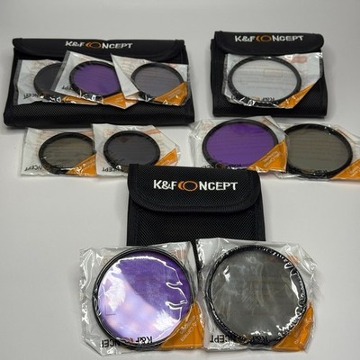 K&F Concept Camera Lens Filter Lot in Pouches Various Sizes & Effects See Desc.