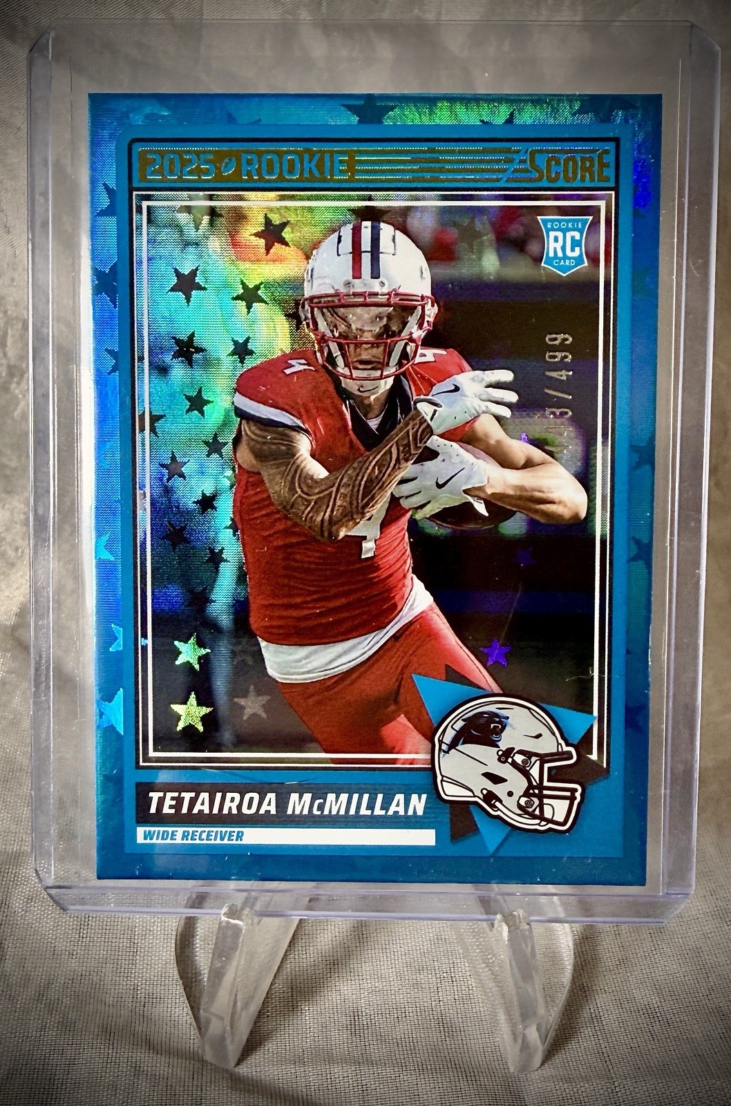 2025 Score - Tetairoa McMillan - Blue Stars #’d /499 - Color Match Rookie RC #17