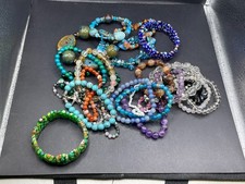 Vintage Lot of Multicolor Beaded  Crystal Adjustable Bracelets Handmade