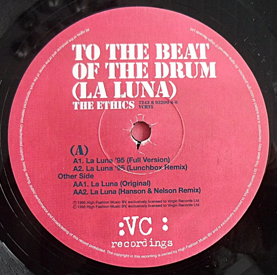 THE ETHICS - TO THE BEAT OF THE DRUM (LA LUNA) 12" VINYL 1995 VCRT5 *VG/G+* - Image 3 of 4