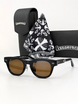Chrome Hearts Black Acetate Brown Lens Sunglasses w/ Case & Box Japan