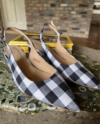 Anthropologie Size 40 Navy And White Buffalo Plaid Sling Backs