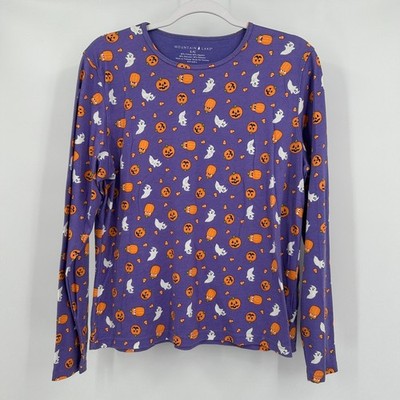 Mountain Lake Womens Purple Halloween Top Size L Pumpkin Ghost Trick Or Treat