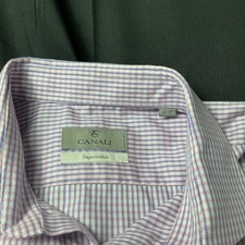 Canali Impeccabile Men's Check Dress Shirt Purple Collared Long Sleeve 43-17
