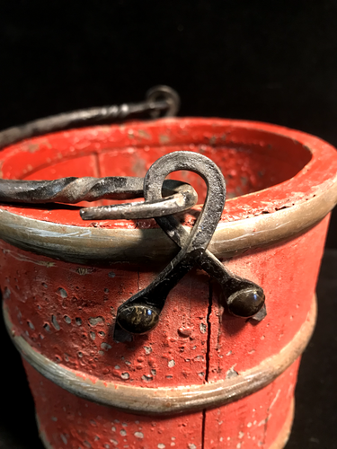 Antique French Berry Bucket Wood Basket Mini Naive Primitive Stave Iron Handle - Picture 5 of 6