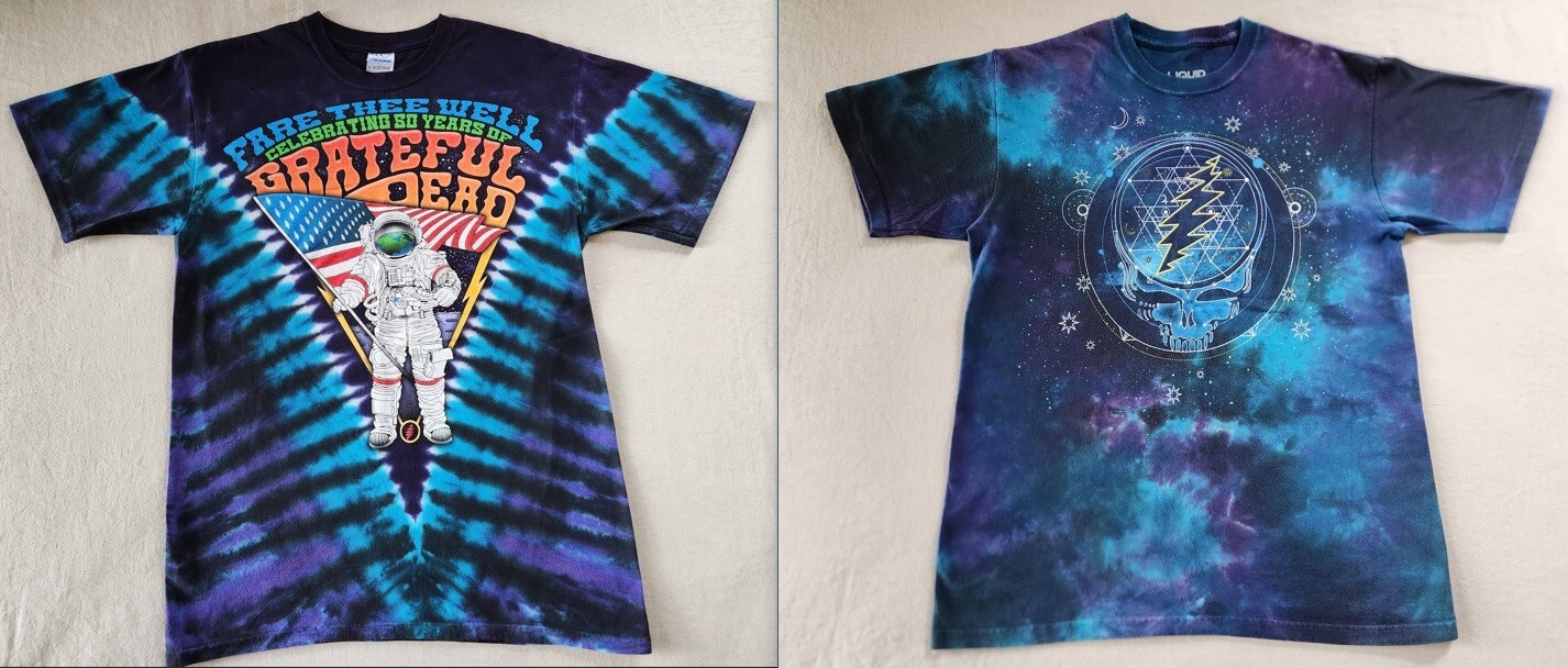 Vintage Grateful Dead Tie-Dye T-Shirts Medium Blue Purple Black