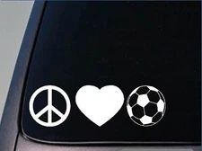 Peace love Soccer sticker *H84* 8" vinyl goalie knee pads