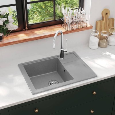 vidaXL Küchenspüle mit Überlaufloch Oval Grau Granit
