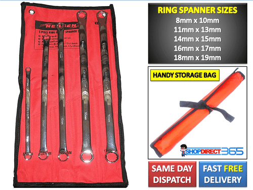 NEILSEN 5PC PRO EXTRA LONG FLAT RING SPANNER SET 8mm-19mm LONG REACH WRENCH 3119 - Picture 2 of 3