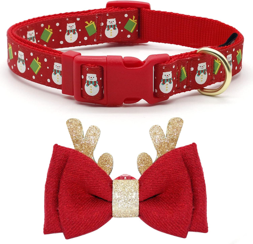 Christmas Dog Collar Adjustable Xmas Dog Collar with Christmas Antler Bow Tie Ac - Picture 10 of 12