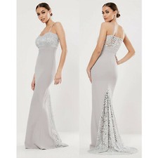 Gray Dress w/ train size 8 Wedding Bridesmaid Bridal Formal Prom Cocktail Party