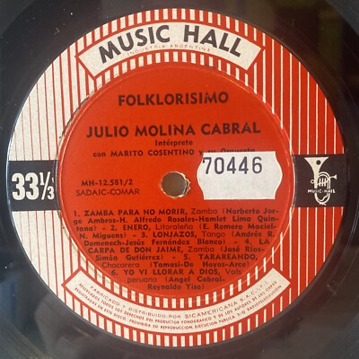Vinyl LP: Julio Molina Cabral, “FOLKLORISIMO” 1966 Mono Music Hall