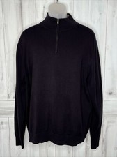 MENS LANDS END NAVY BLUE 1/4 ZIP MOCK NECK PULLOVER SWEATER 100 COTTON XL 46-48