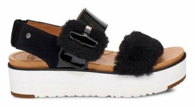 UGG AUSTRALIA Fell Plateau Sandalen W FLUFF CHELLA schwarz EUR 36 NEU