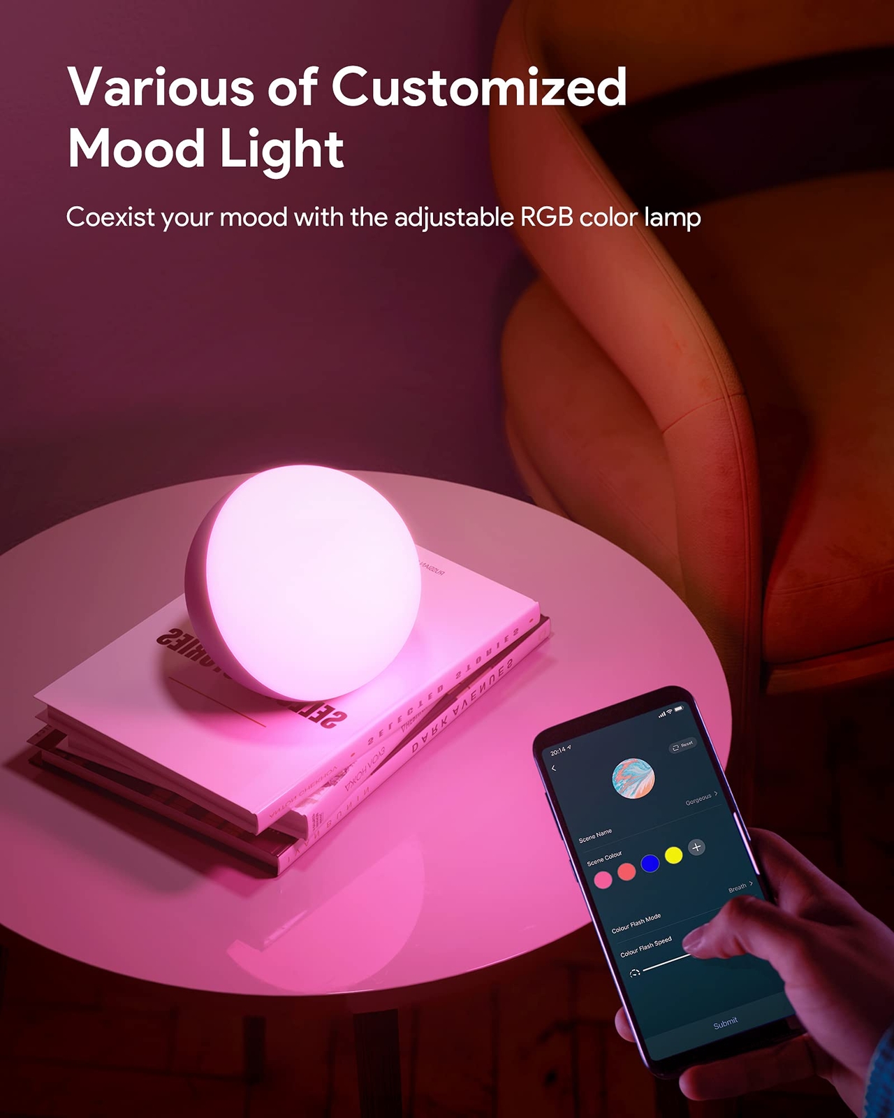 Smart Table Lamp with App/Voice Control, Dimmable RGB LED Touch Lamp
