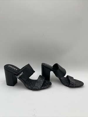 Women's DKNY Hazel Logo Print Heel Sandals Black/Grey Size 7M