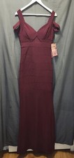 Floor Length, Fitted, Off the Shoulder Gown In Burgundy Red