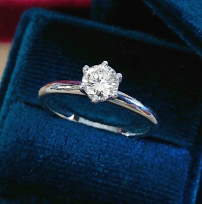 0.49 CT Brilliant Cut Diamond Solitaire Ring Color H 18k White Gold