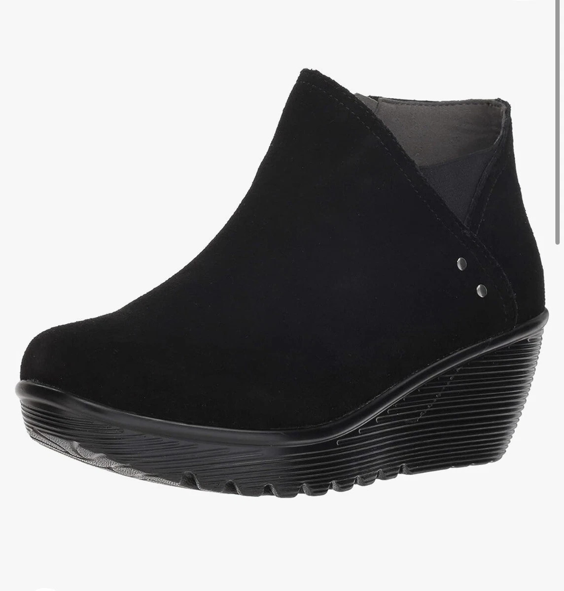 Skechers Air cooled Memory Foam Black Suede Wedge Booties Women s