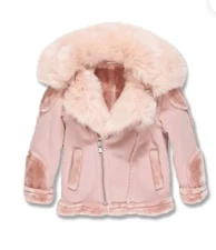 Jordan Craig pink color moto shearling jacket