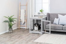 Wooden Indoor Furniture Style Crate for Dogs with Water Resistant Floor, Gray