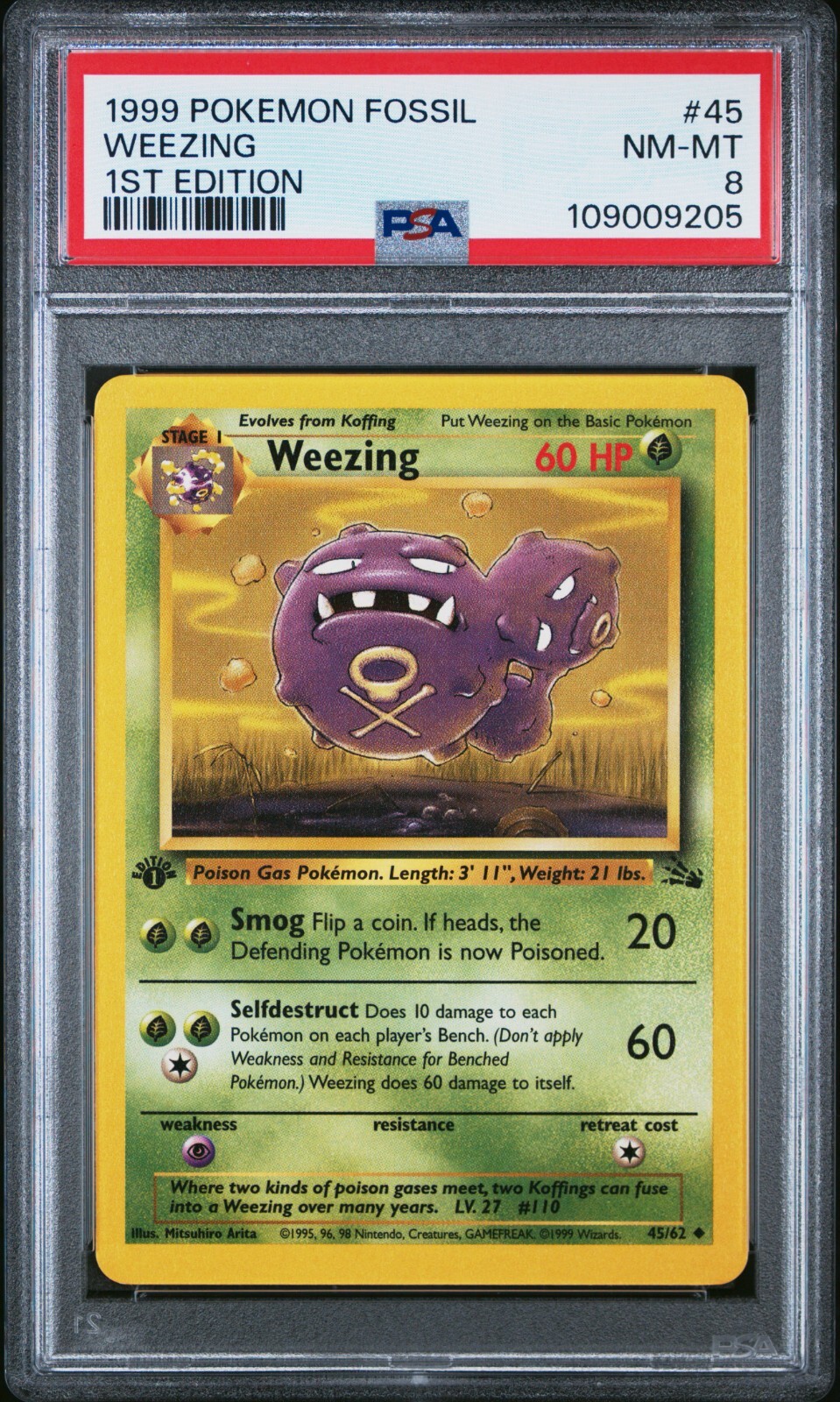 Pokemon Card Weezing 45/62 1st Edition Fossil Set 1999 PSA 8 NM-MT