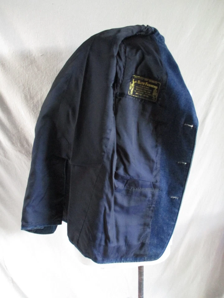 Chaqueta de abrigo deportivo blazer denim desgastado lavado a la piedra azul personalizado a medida 36R Foto 4 de 4