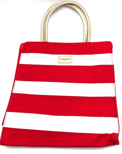 red and white striped tote