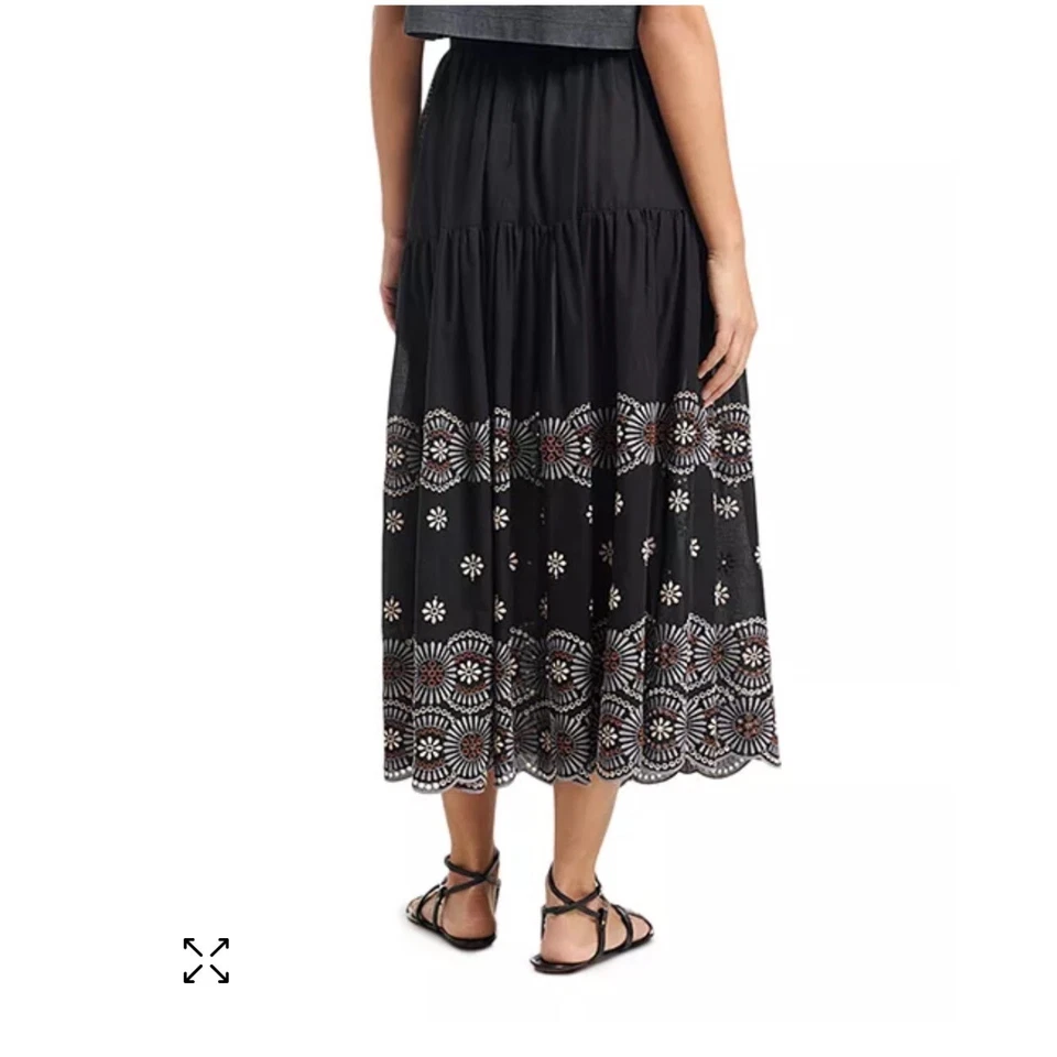 Юбка миди VANESSA BRUNO с вышивкой в цветочек черная размер 34 (X-Small) - Изображение 3 из 4