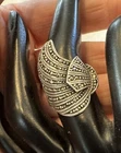 Vintage Sterling Silver 925 Art Deco Style Marcasite Asymmetric Ring Sz 6.5